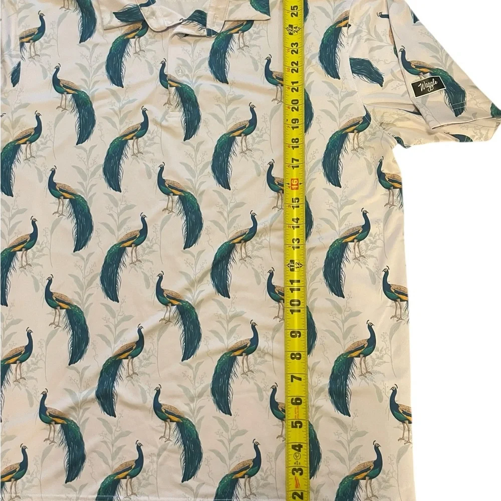 Waggle Men’s large Peacock Print golf Short Sleeve Shirt - Picture 3 of 5